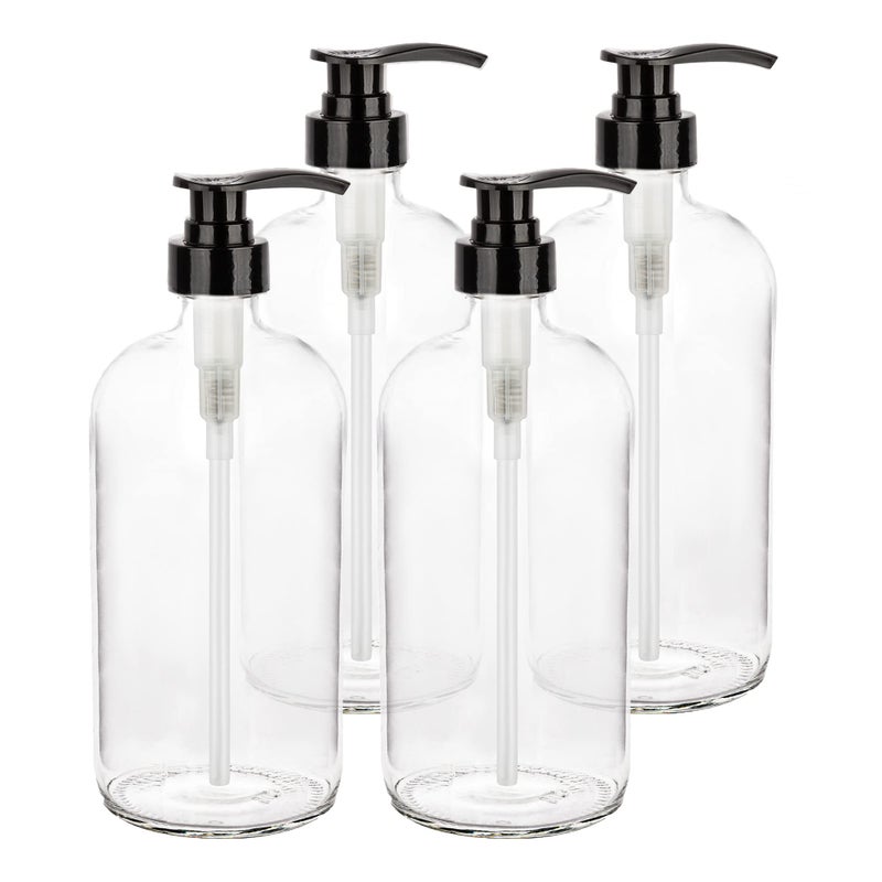 kitchentoolz Glass Shampoo and Conditioner Dispenser - Large Glass Pump Bottle Dispenser - 32 Ounce (1 Liter) - Pack of 4 - Image 1